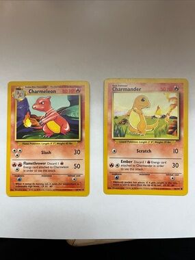 Pokemon Charmeleon & Charmander Vintage Red Yellow Trading Cards